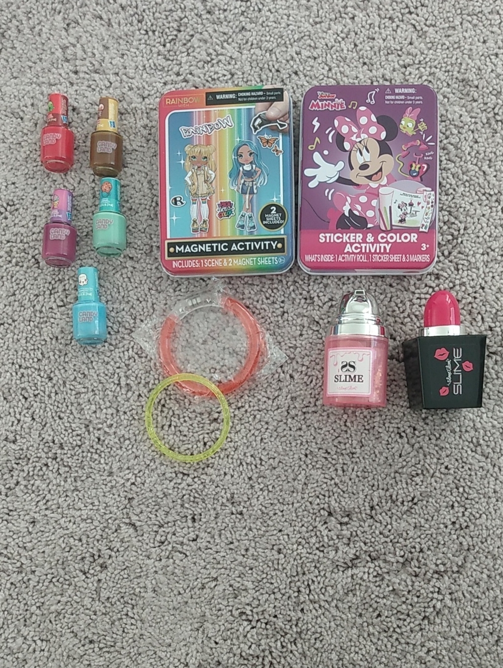 Kids Activity Tin Set with Nail Polish & Mini Slime - Pink, Purple, Teal